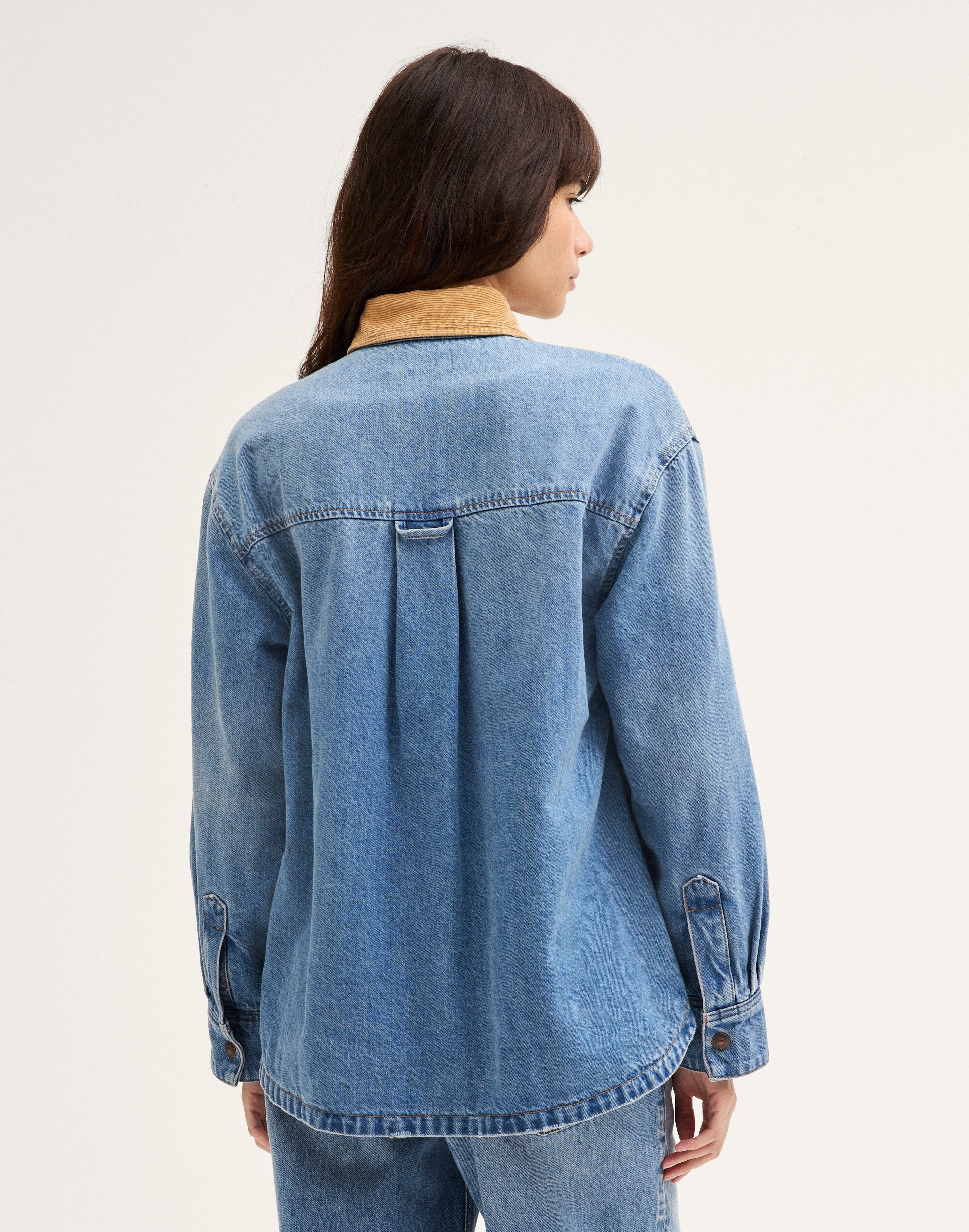 Corduroy-Collar Denim Shirt-Jacket