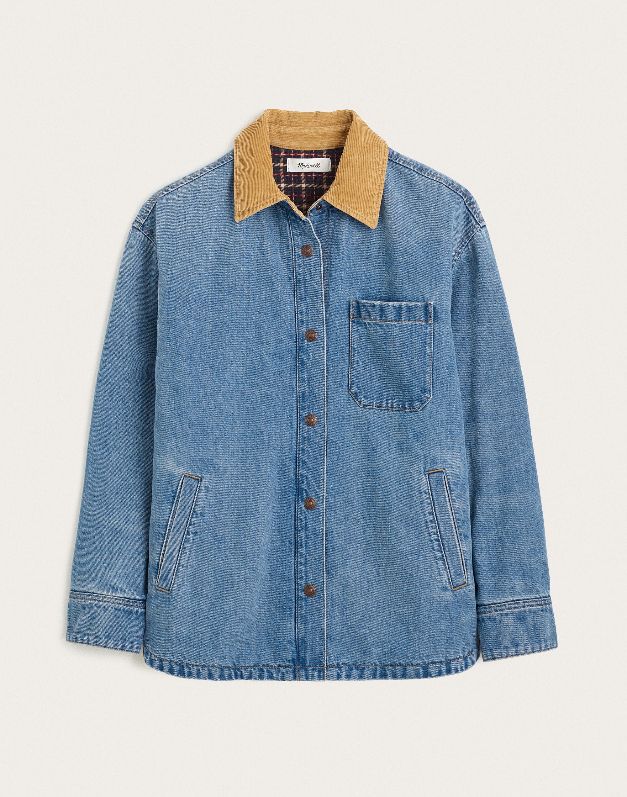 Corduroy-Collar Denim Shirt-Jacket