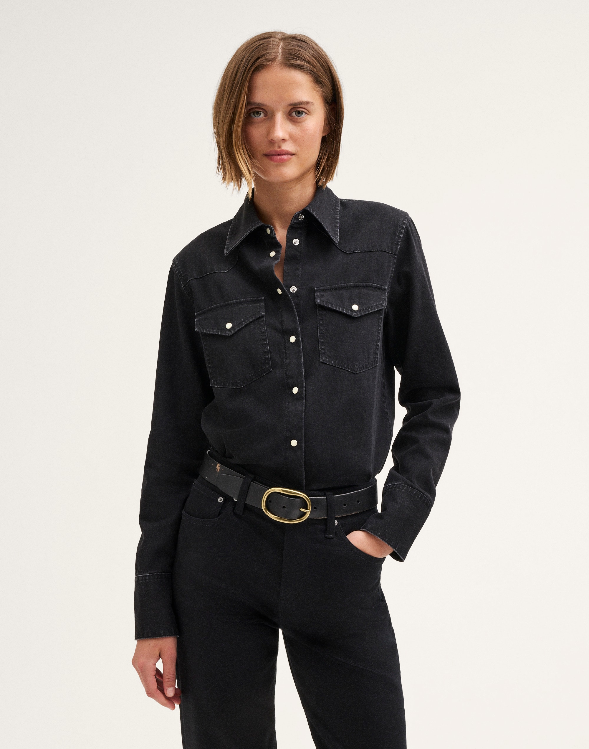 Shrunken Denim Western Shirt
