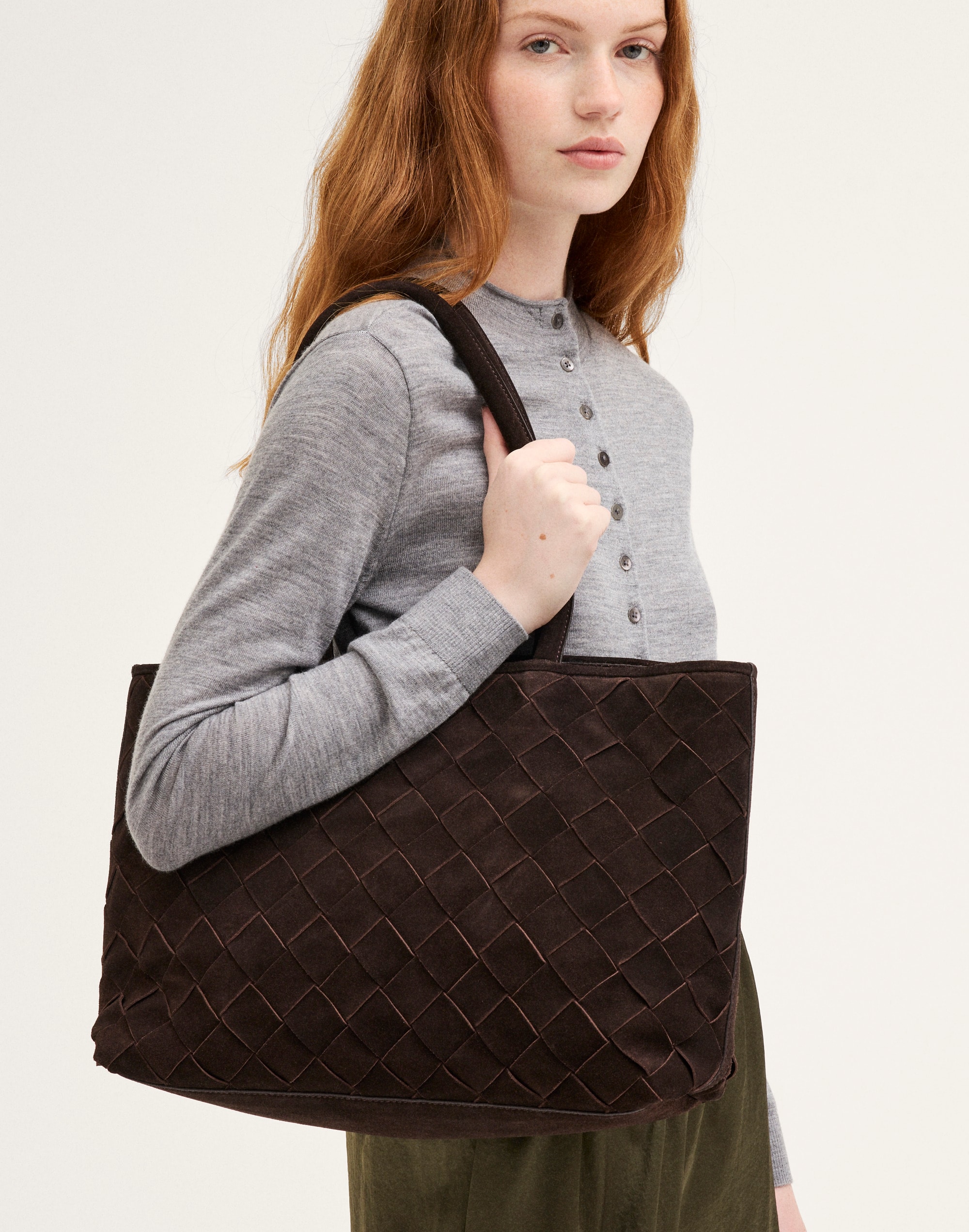 The Signature Woven Tote in Suede