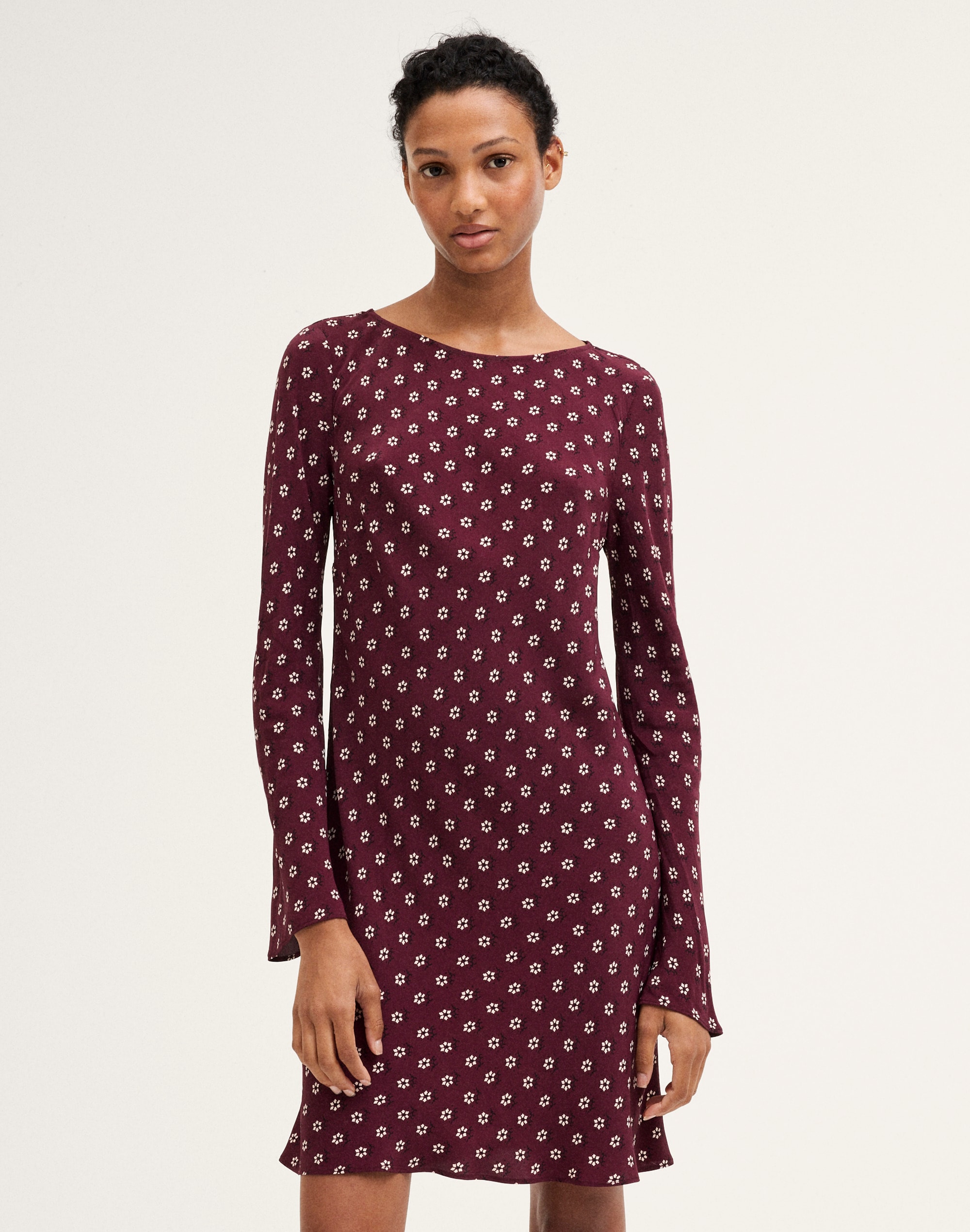 Long-Sleeve Boatneck Mini Dress