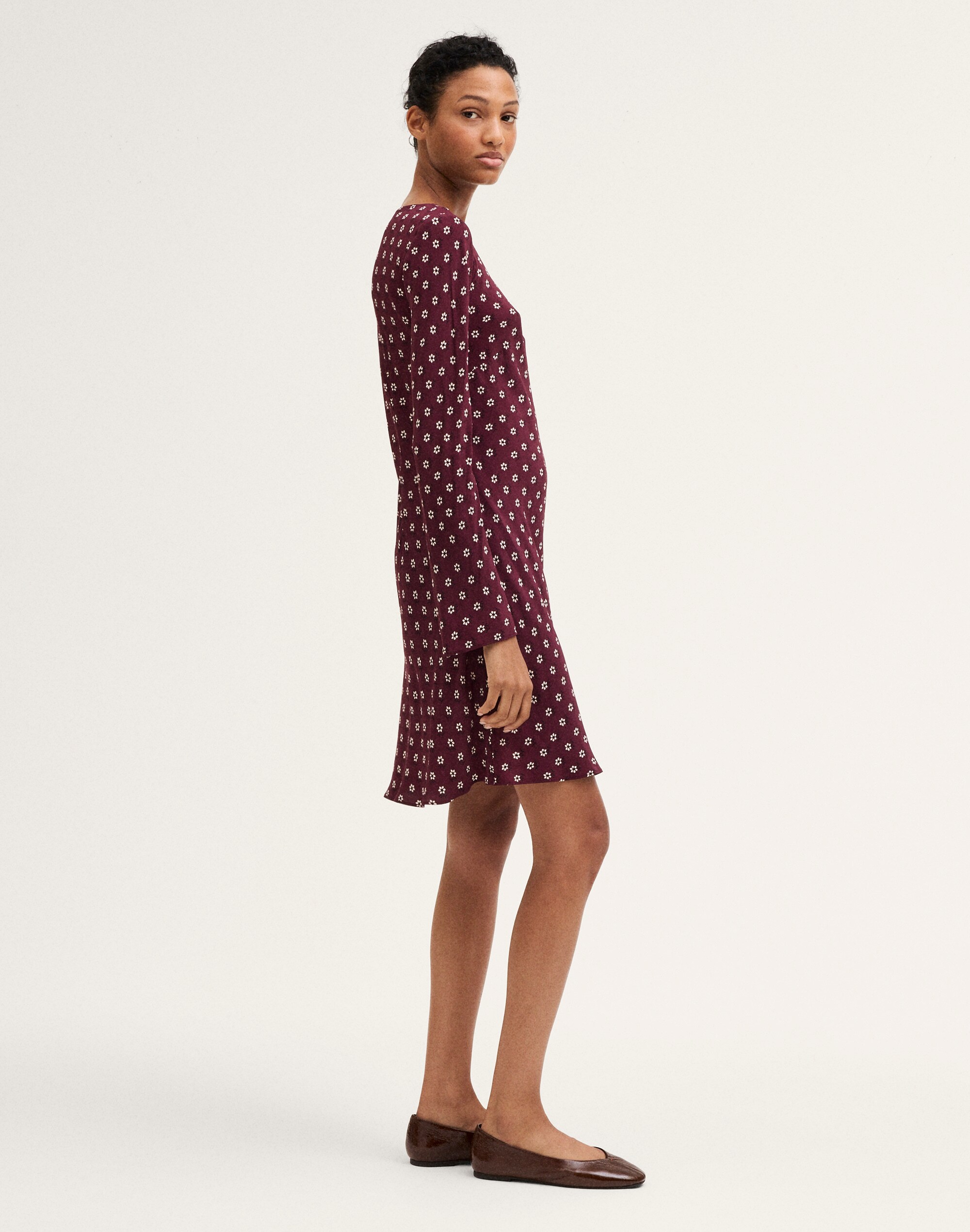 Long-Sleeve Boatneck Mini Dress