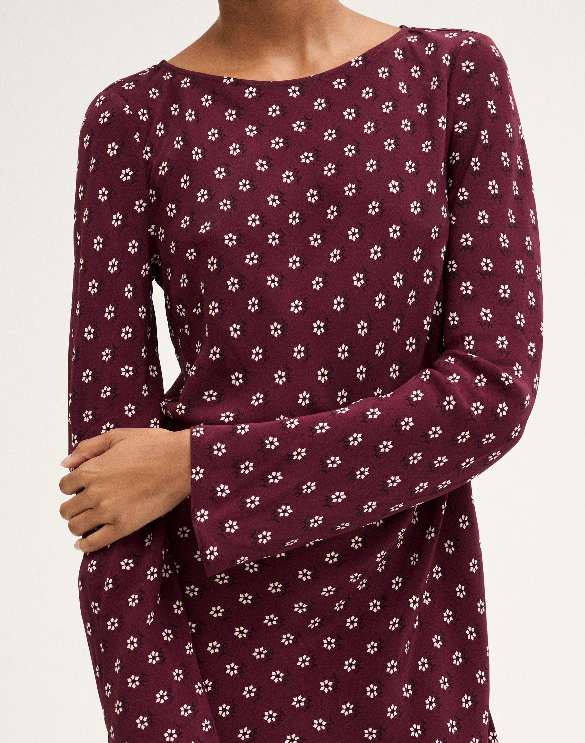 Long-Sleeve Boatneck Mini Dress