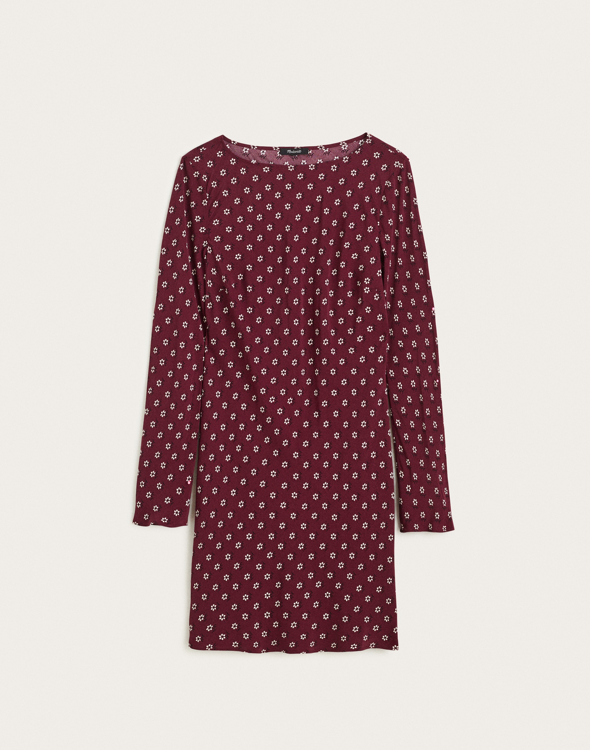 Long-Sleeve Boatneck Mini Dress
