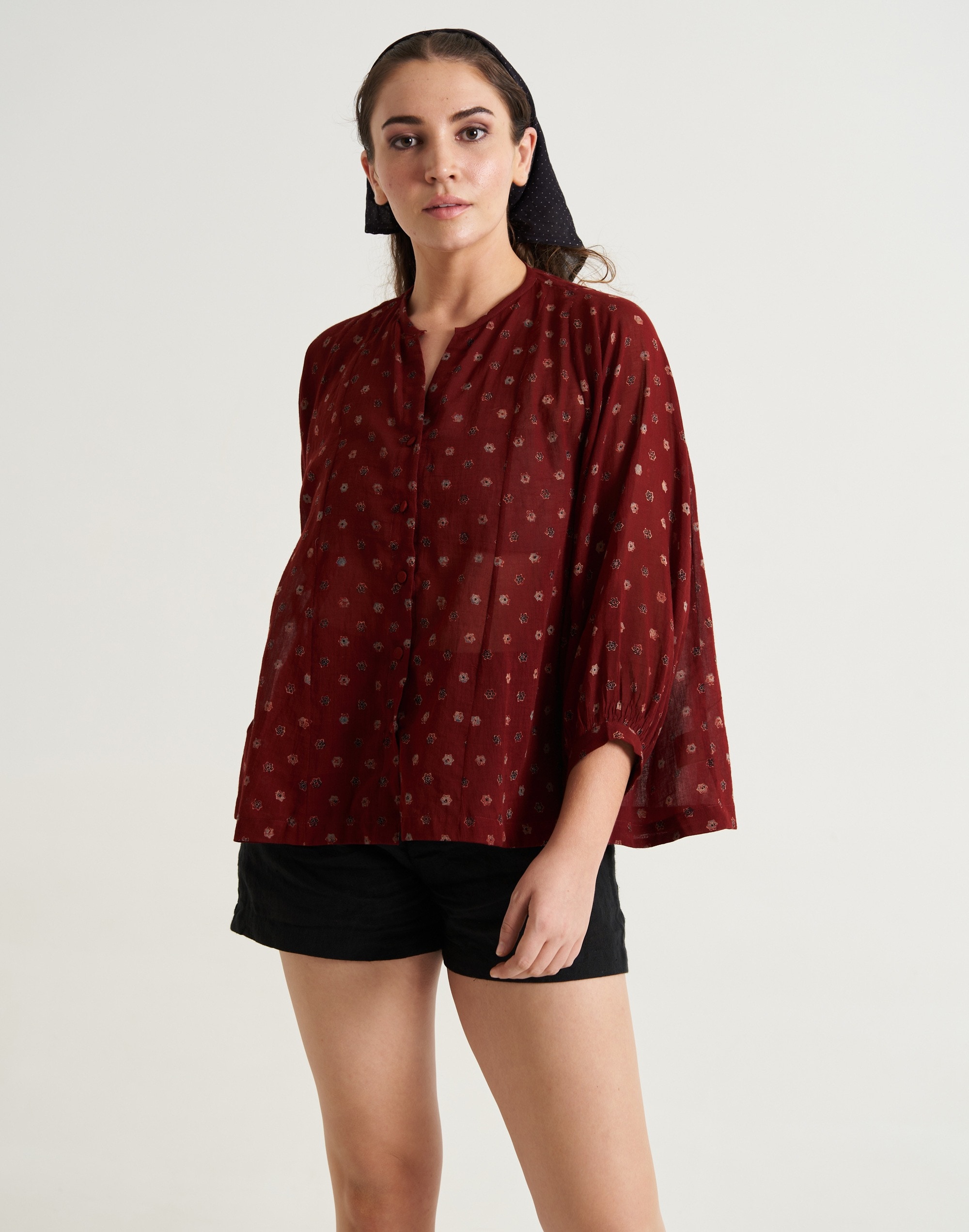 World of Crow Cherry red Flared Shirt