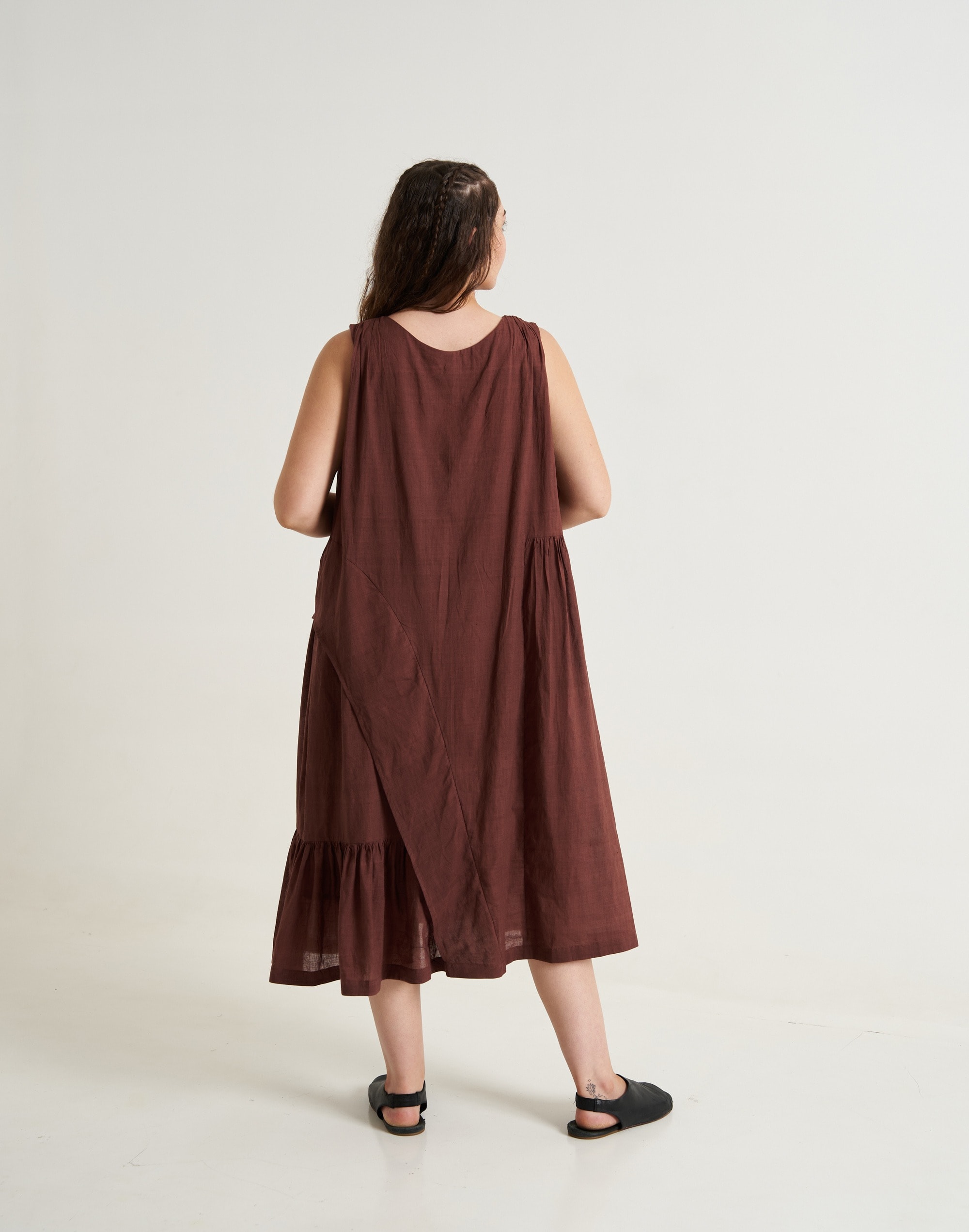 World of Crow Cocoa Brown Pleated Twirl Dress