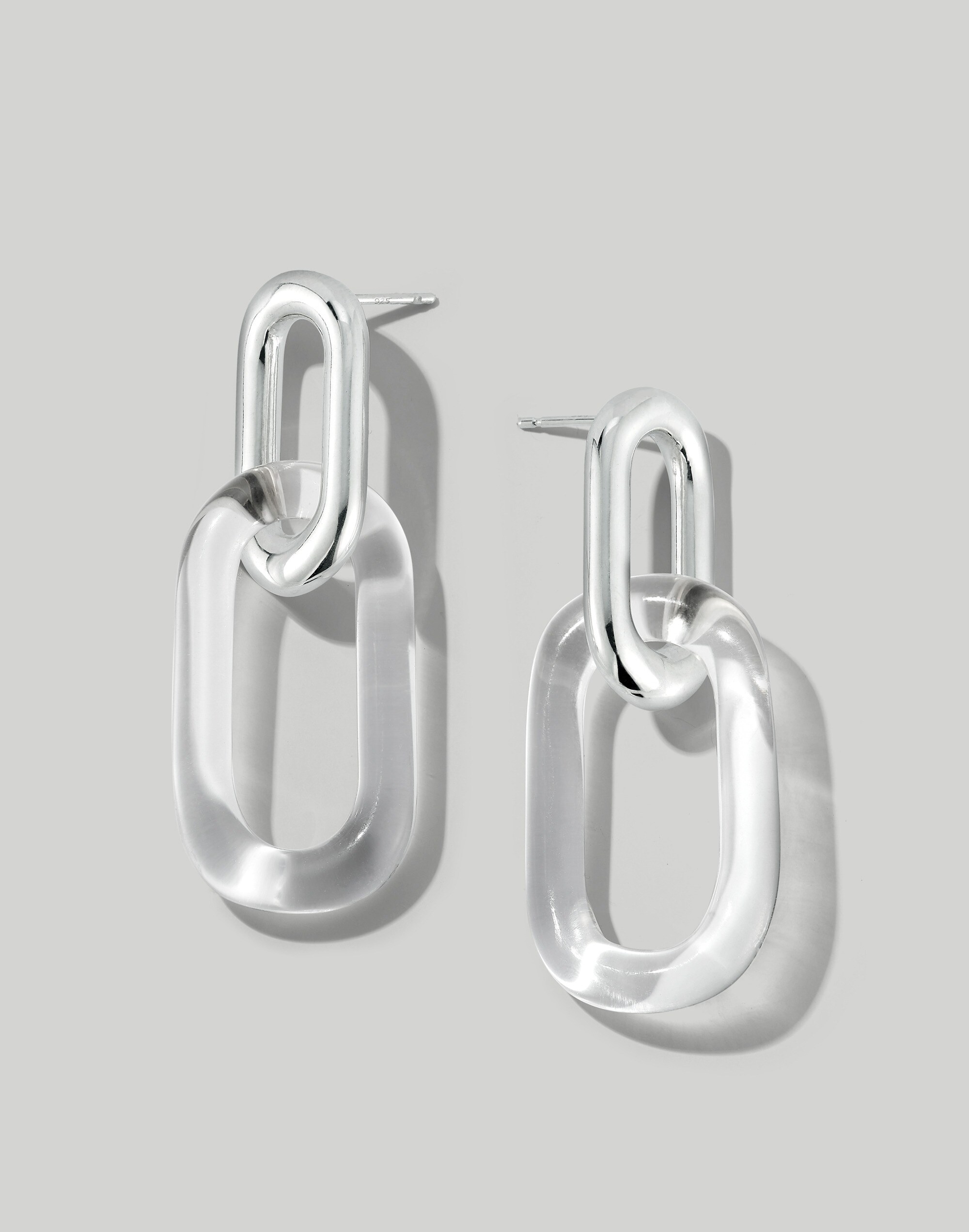 Jane D'Arensbourg Oval Chain Silver and Glass Stud Earrings