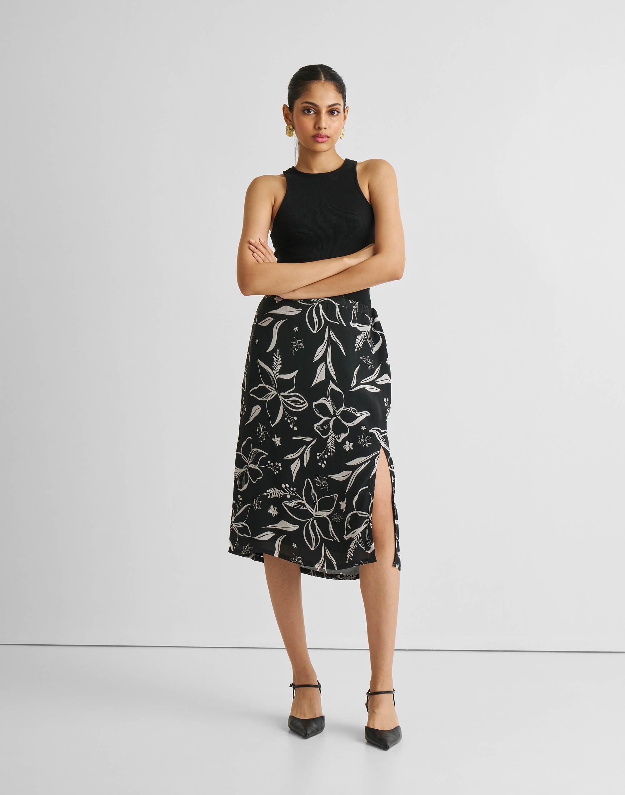 Reistor® Floral Skirt with Front Slit