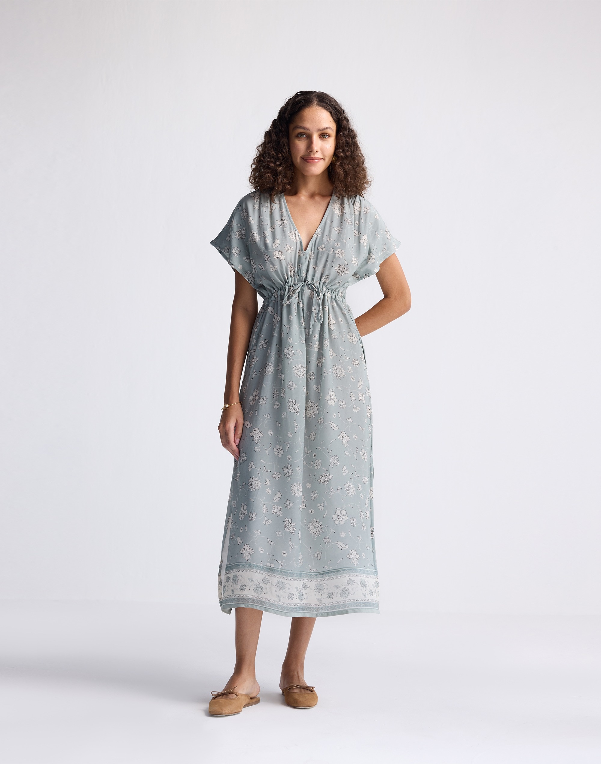 reistor&reg; gathered maxi dress in sage green